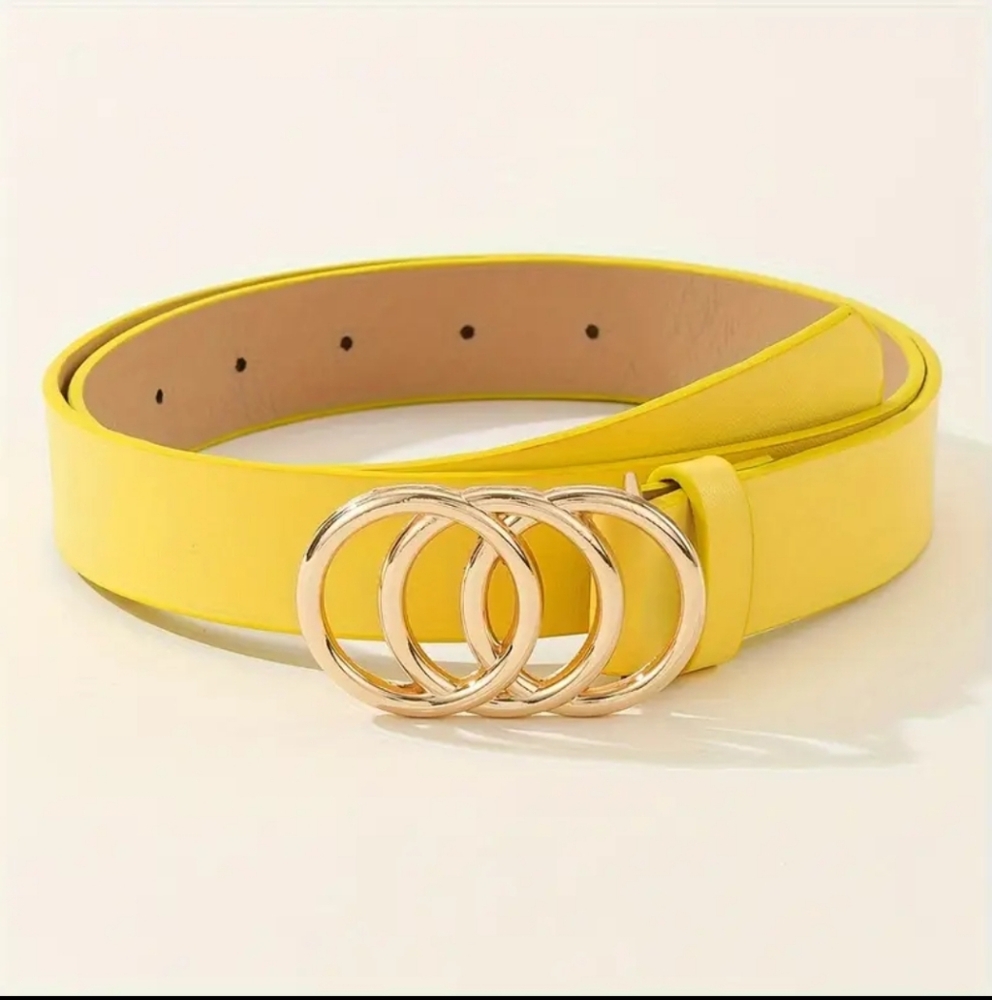 Yellow Belt with Gold Buckle Faux Leather
